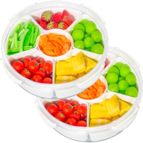 Plateau À Légumes Avec Couvercle - Récipient Transparent À Compartiments - Pour Réfrigérateur Et Organisation Cuisine - 6 Compartiments - Lot De 2 (1/5)