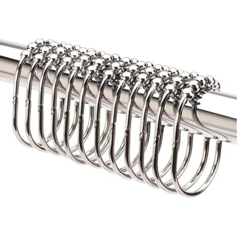 Anneau De Rideau De Douche - Acier Inoxydable - Finition Chromé Brillant - Compatible Barre Droite Et Courbe - Lot De 12 (1/5)