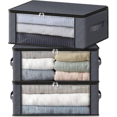 Boîte De Rangement - 35 L - Fenêtre Transparente - Poignées Renforcées - Tissu Non Tissé En Polypropylène - Pour Placard Chambre Dortoir - Lot De 3 (1/5)