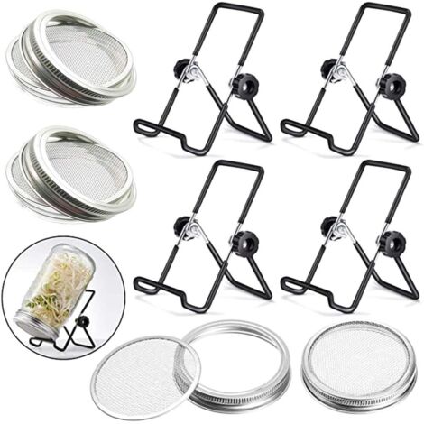 Couvercle À Germoir - Pour Bocaux En Verre 32 oz - Treillis En Acier Inoxydable 304 - Support Pliable Pour Bocaux À Bouche Large - Lot De 4
