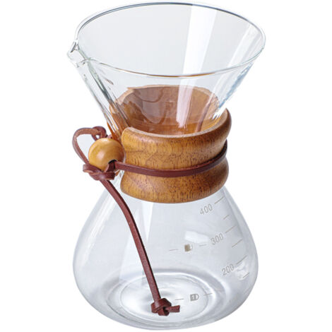 Cafetière Filtre À Verser - Filtre En Acier Inoxydable Réutilisable - Carafe En Verre Borosilicat Sans Plomb Avec Collerette En Bois - 1 Pièce (1/5)