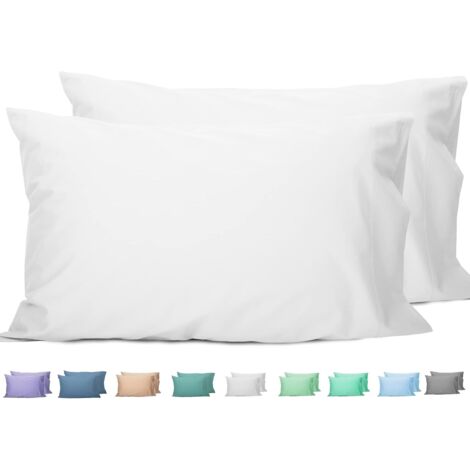 Taie Doreiller - 20x35 Pouces - Coton 200 Fils - Blanc Brillant - Pour Oreiller King - Lot de 2 (1/5)