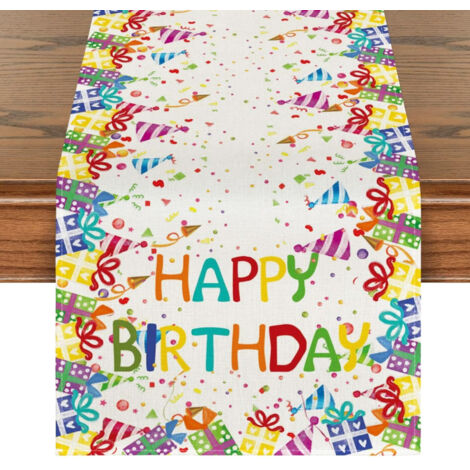 Runner De Table Anniversaire - 183 x 33 cm - Polyester - Anti-dérapant - Lavable En Machine - Pour Fête En Intérieur (1/5)