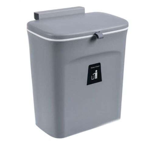 Seau À Déchets De Cuisine - 9 L - Avec Couvercle Et Système De Fixation Murale - Pour Armoire Ou Évier - Gris (1/5)