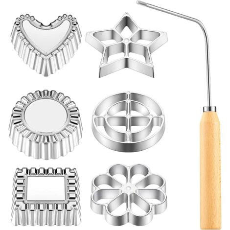 Rosette - Timbale - Moule à Bunuelos - Poêle à Gâteau en Entonnoir - En Aluminium Moulé - Poignée en Bois - 7 Pièces
