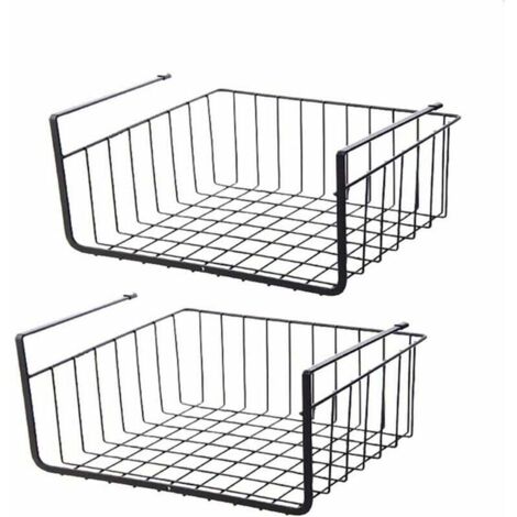 Panier Suspendu - Métallique - Empilable - Pour Cuisine Pantry Bureau Étagère Placard Salle De Bain - 2 Pièces - Noir (1/5)