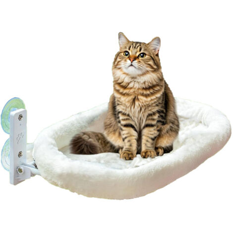 Hamac Pour Chat - 60 x 30 cm - Support Fenêtre Avec Ventouses - Cadre Métallique Renforcé - Charge Maximale 18 kg - Blanc (1/5)