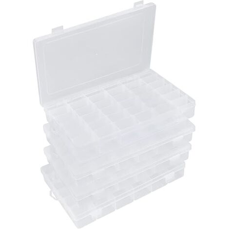 Boîte De Rangement À Compartiments - 36 Cases - Plastique Transparent - Pour Perles Accessoires Artisanat Et Petites Pièces - Lot De 4 (1/5)