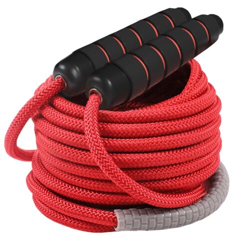 Corde à Sauter Longue - 5 M - Nylone Tressé Haute Résistance - Rotation 360° Sans Enchevêtrement - Pour 2 à 4 Personnes - Rouge (1/5)