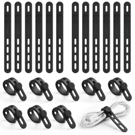 Attache-Câbles En Silicone - 5,12 Pouces - Boucle De Verrouillage - Réglable En 4 Positions - Pour Câbles Électriques Et Chargeurs - Lot De 20 (1/5)