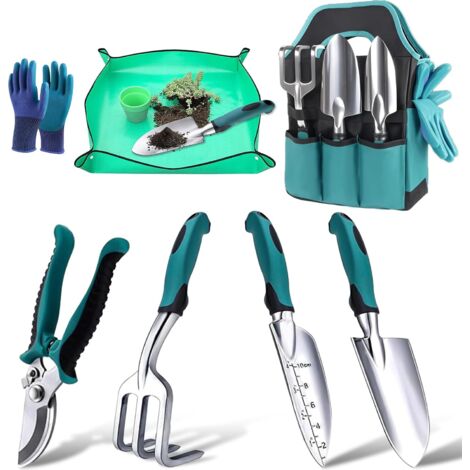 Kit Outils Jardinage - 7 Pièces En Acier Inoxydable - Antirouille - Avec Tapis De Jardinage 75x75 Cm Et Genouillères - Sac De Rangement Oxford - Lot Complet (1/5)
