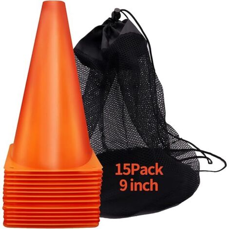 Cone D'Entrainement - 23 Cm Hauteur - Polyéthylène Basse Densité - Pour Football Basketball Rugby Entraînements Extérieur Intérieur - Lot De 15 (1/5)