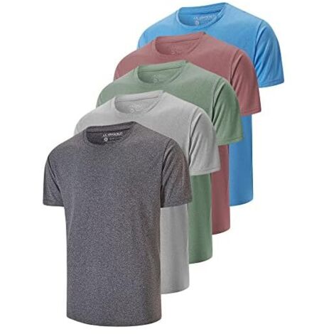 T Shirt Homme - Dry Fit - Manches Courtes - Col Ras Du Cou - Tissu Anti-transpiration - Extensible 4 Directions - 5 Pièces