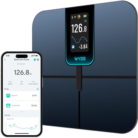 Balance Connectée - Écran Couleur 4,3 Pouces - Analyse Corporelle Poids IMC Masse Musculaire Graisse Corps Fréquence Cardiaque - Wi-Fi Bluetooth - Capacité 180 kg - Noir (1/5)