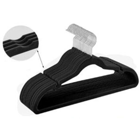 Cintre En Velours - Antiglisse Avec Encoche - Crochet Pivotant 360° - Longueur 43 Cm - Noir - Lot De 20 (1/5)