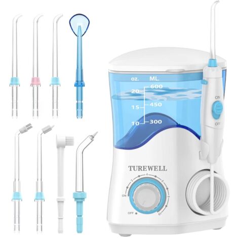 Irrigateur Oral - Réservoir 600 ml - 10 Niveaux de Pression - 8 Embouts Dentaires - Pour Porteurs d'Appareils Dentaires et Famille - Blanc (1/5)