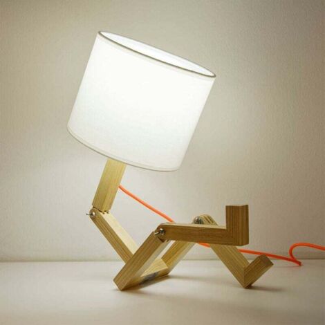 Lampe de Chevet - Lampe de Bureau Réglable en Bois Naturel - Socle Articulé avec Abat-jour en Tissu Blanc - Prise E27 - 40 W Max - Pour Chambre Salon Bureau - 1 Pièce (1/5)