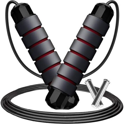 Corde à Sauter Réglable - Câble en Acier PVC Antienchevêtrement - Roulements à Billes Doubles - Poignées Ergonomiques - Pour Fitness, Crossfit, Boxe, Entraînement Cardio - 2,74 m - 1 Pièce (1/5)