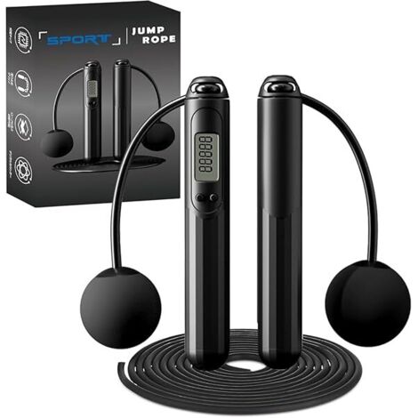 Corde à Sauter - Avec Compteur LCD - Cordée et Sans Corde - Paliers à Billes en Acier - Réglable 2,7 à 3,6 m - Pour Adultes et Enfants à Partir de 6 Ans - 1 Pièce (1/5)