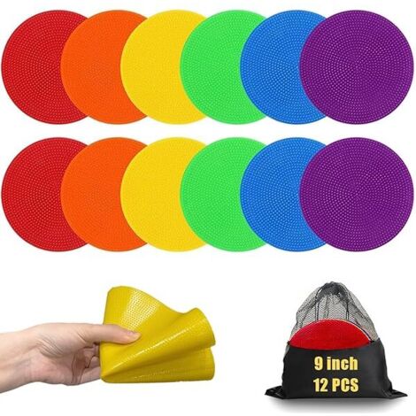Spot Markers - 9 Inch Round Rubber Agility Dots - Non Slip Floor Training Markers for Sports Classroom and Outdoor Use - 12 Pieces (1/5)