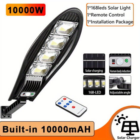 Lampe Solaire Extérieure - 168 LED - Batterie 10000 mAh - Détecteur De Mouvement 4 Directions - Angle Réglable - Étanche IP65 - Pour Mur De Jardin Ou Terrasse - 1 Pièce (1/5)