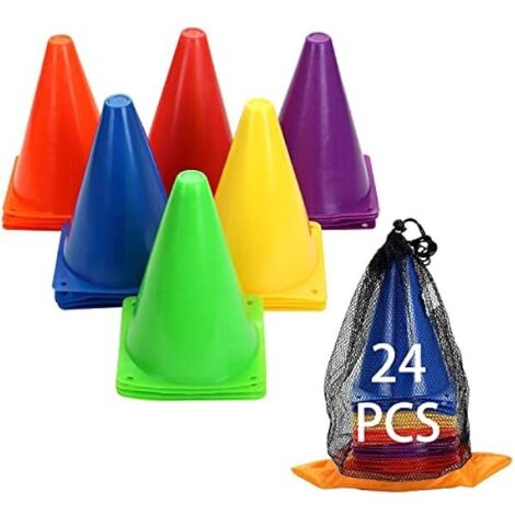 Traffic Cone - 7 Inch - Indoor Outdoor Sports Training - Soccer Football Basketball Drills - Multicolor Set of 24 (1/5)
