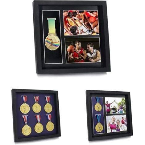Boîte À Ombres Pour Médailles - Boîte D'affichage De Médailles En Bois - 12 x 12 Pouces - Pour Courses, Sports, Militaires, Gymnastique Et Autres Réalisations - 1 Pièce (1/5)