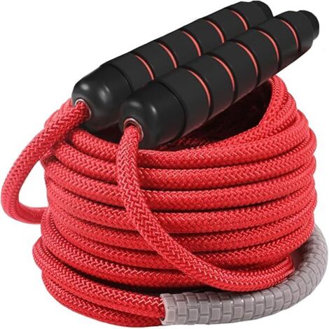 Corde à Sauter Longue - 5 M - Nylone Tressé Haute Résistance - Rotation 360° Sans Enchevêtrement - Pour 2 à 4 Personnes - Rouge (1/5)