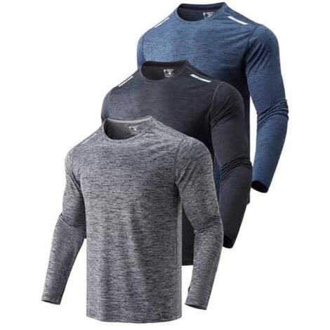 T Shirt Manches Longues - Polyester Élasthanne - Séchage Rapide - Trousseaux Pour Randonnée Sportive - 3 Pièces