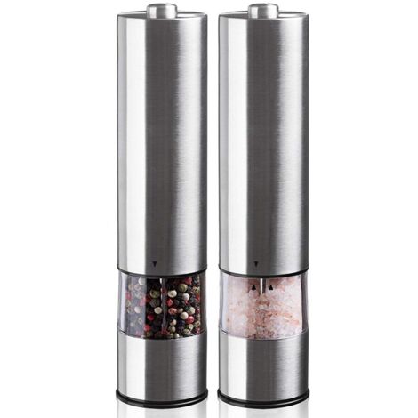Moulin À Sel Et À Poivre Électrique - Acier Inoxydable - Réglable En Granulosité - Avec Voyant Lumineux - Pour Cuisine Barbecue Restaurant - Lot De 2 (1/5)