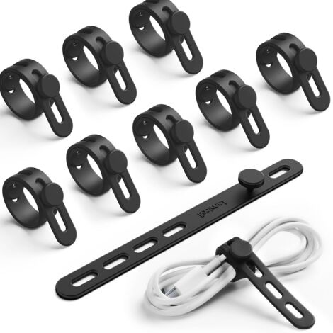 Attache-Câble En Silicone - 13 X 1,2 Cm - Boucle De Verrouillage - Réglable En 4 Positions - Pour Gestion De Câbles Électriques Et De Chargeurs - Lot De 10 (1/5)
