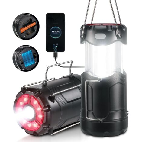 Lanterne Camping LED - 300 Lumen - 360° Éclairage - 4 Modes - Batterie Rechargeable 1800 mAh - Base Aimantée - IPX4 - Lot de 2 (1/5)