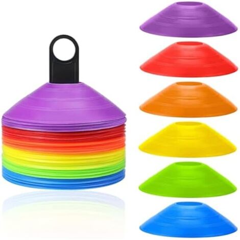 Disque Conique - 60 Pièces Marqueurs Sportifs en PE pour Entraînement Football Basket Ball - 6 Couleurs - Sac de Transport Inclus (1/5)