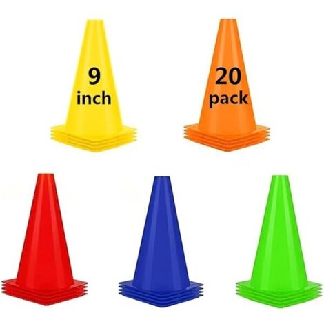 Cône D'entraînement - 9 Pouces - Hauteur 22,9 Cm - Diamètre 13,5 Cm - 4 Trous De Fixation - Matériau LDPE - Pour Football Basketball Rugby - Lot De 20 + Sac De Transport (1/5)