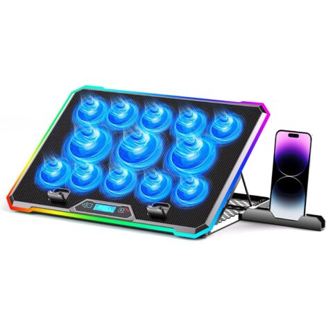 Support De Refroidissement Pour Ordinateur Portable - 13 Ventilateurs Silencieux - Écran LCD - 9 Hauteurs Réglables - Support Téléphone Intégré - Pour Ordinateurs De 15 À 21 Pouces - 1 Pièce (1/5)