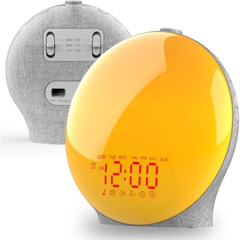 Réveil Lumière Aube - Simulation Lever du Soleil - Radio FM - Sons Naturels Intégrés - Lampe de Chevet Multifonction - 15 Couleurs - Réglage Luminosité - 2 Alarmes - 1 Pièce