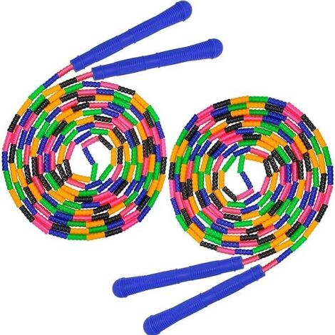 Corde à Sauter Longue - 16 Pièces Segmentées en Plastique - Cordon Nylon Tressé - Réglable en Longueur - Pour Double Dutch - Convient à 4-5 Personnes - 2 Unités (1/5)