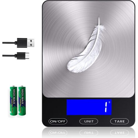 Balance De Cuisine - 15 kg - Précision 1 g - Acier Inoxydable 304 - Affichage LCD Tactile - Fonction Tare - Alimentation USB-C et Piles - Pour Préparation Repas Cuisson et Pâtisserie (1/5)