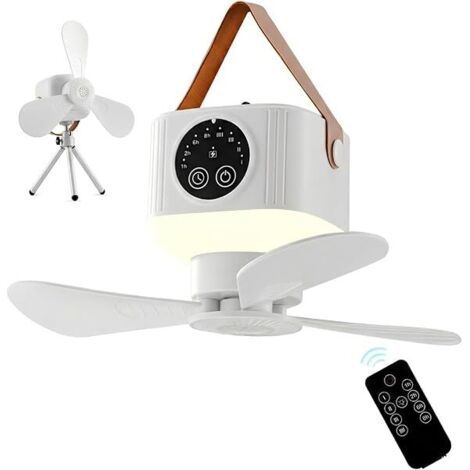 Ventilateur De Tente - Batterie Rechargeable 7200 mAh - Télécommande Et Minuterie - Tête Réglable 360° - 4 Vitesses Et 3 Niveaux D'éclairage LED - Pour Camping Rv Pique-nique
