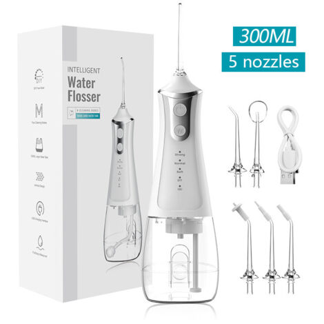 Water Flosser - 10 Pressure Settings - Cordless Portable - 300 Ml Tank - Ip X7 Waterproof - For Braces Sensitive Gums - 1 Unit (1/5)
