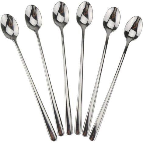 Cuillère À Long Manche - Acier Inoxydable 18/10 - 220 mm - Pour Thé Glacé Café Cocktail Milkshake - Lot De 6
