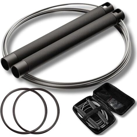Corde à Sauter Réglable - Câble Acier Revêtu - Poignées Aluminium Antidérapantes avec Roulements à Billes Doubles - Pour Double Under CrossFit Boxe Fitness Maison - 2 Pièces (1/5)