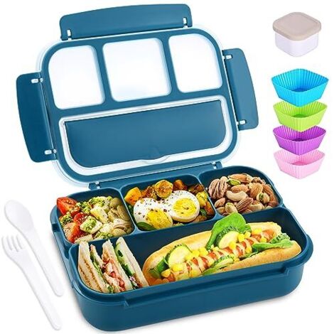 Boîte À Repas Bento - 4 Compartiments - 1200 Ml - Sans Bpa - Micro-ondes Et Lave-vaisselle - Avec Cuillère Fourchette Pot À Sauce Et Caissettes En Silicone - 1 Pièce (1/5)