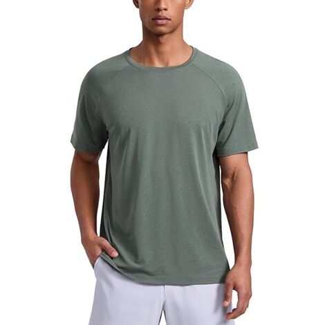 T-Shirt Sport Homme - Tissu Maille Respirant Léger - Col Rond Manches Raglan - Pour Course Entraînement Physique - 1 Pièce (1/5)