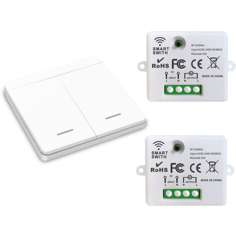 Interrupteur Sans Fil - Récepteur RF 10 A - Pour Éclairage Jusqu'à 1500 W - Compatible Installation Boîte d'Encastrement - 1 Pièce (1/5)