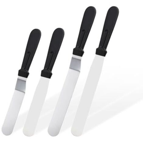 Spachtel À Gâteau - 4 Pièces En Acier Inoxydable - 2 Droits Et 2 Courbés - 15 Cm Et 20 Cm - Pour Décorer Et Étaler Pâtisseries - Noir (1/5)
