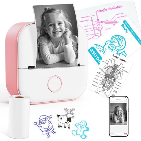 Imprimante Instantanée - Imprimante Thermique Portative T02 - Pour Étiquettes Autocollantes, Cartes Mémoire, Flashcards Scolaires - 203 dpi - Sans Fil Bluetooth - 1 Rouleau Papier Inclus (1/5)