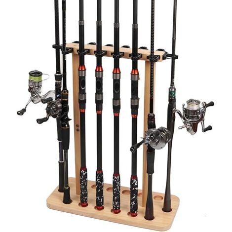Rack De Rangement Pour Canne A Peche - En Bois Massif - Support Au Sol Pour 14 Cannes Ou Combos - Pour Garage Ou Intérieur