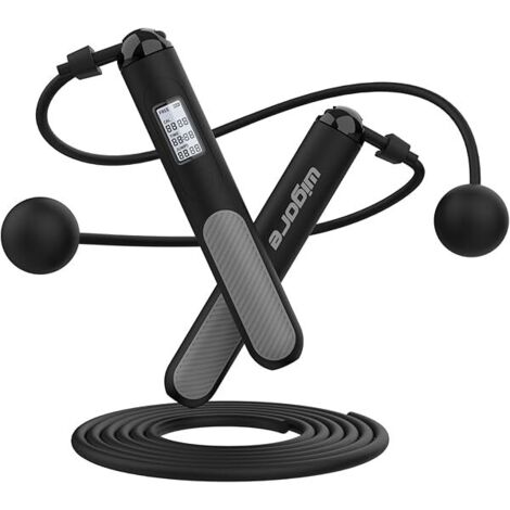 Corde à sauter - Sans corde et avec câble PVC ajustable 3 m - Affichage LCD rétroéclairé - Poignées ergonomiques en ABS et silicone - Pour adultes, enfants, intérieur et extérieur (1/5)