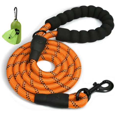 Laisse Pour Chien - Corde D'escalade Nylon 1,2 cm - 1,5 m - Poignée Rembourrée Avec Anneau O - Fils Réfléchissants - Pour Chiens Moyens Et Grands (1/5)